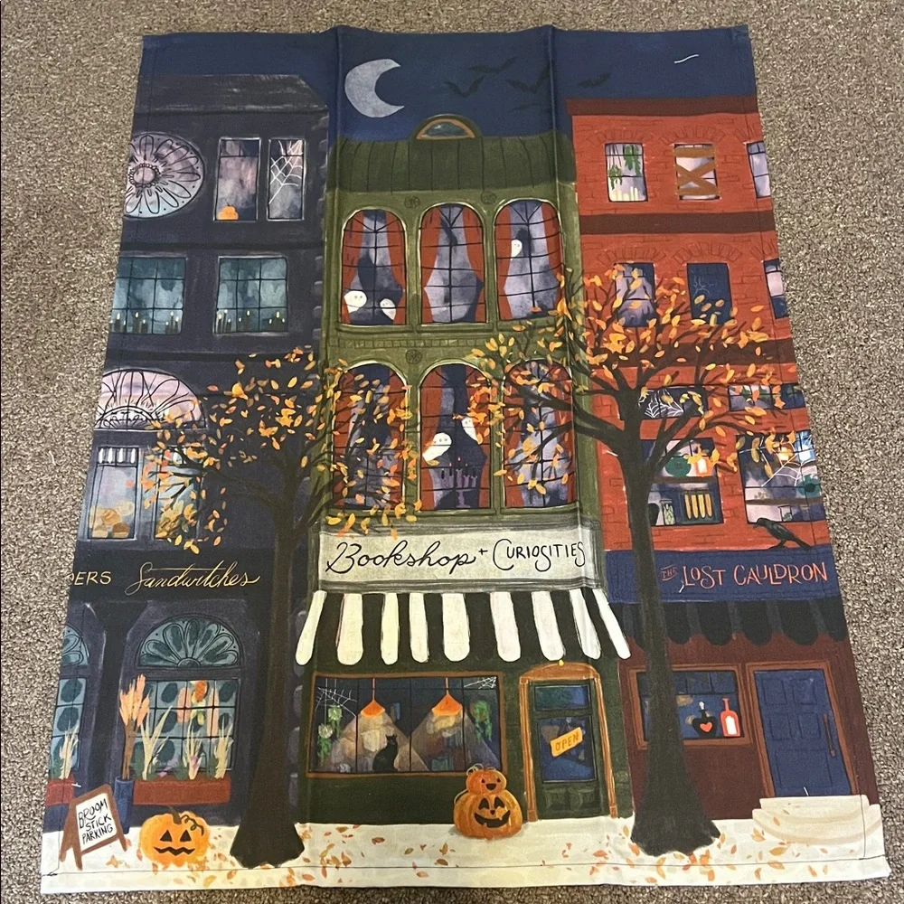 Anthropologie Spooky Bookstore Dish Towel NWOT